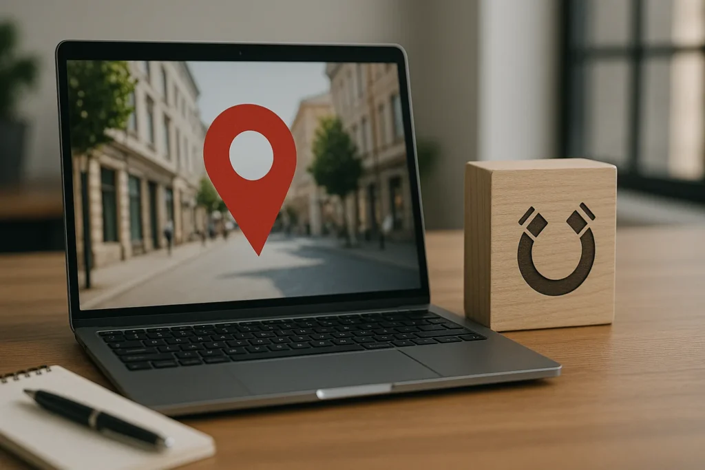 Laptop showing local search location pin