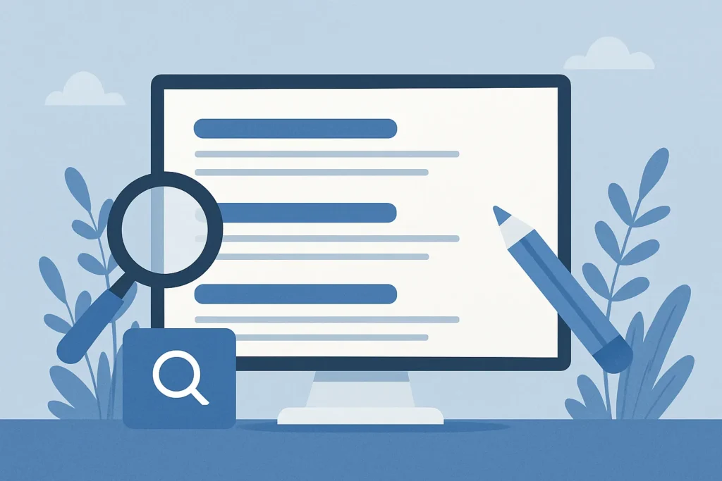 Monitor with search results and editing tools