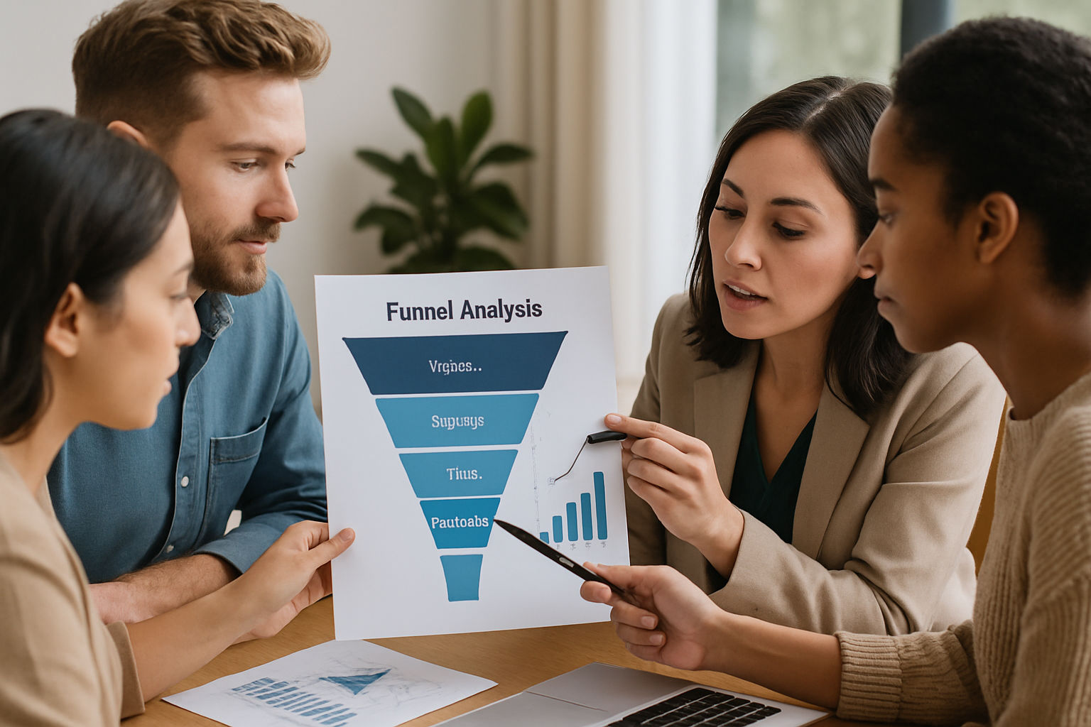 Team analysing landing page and funnel data